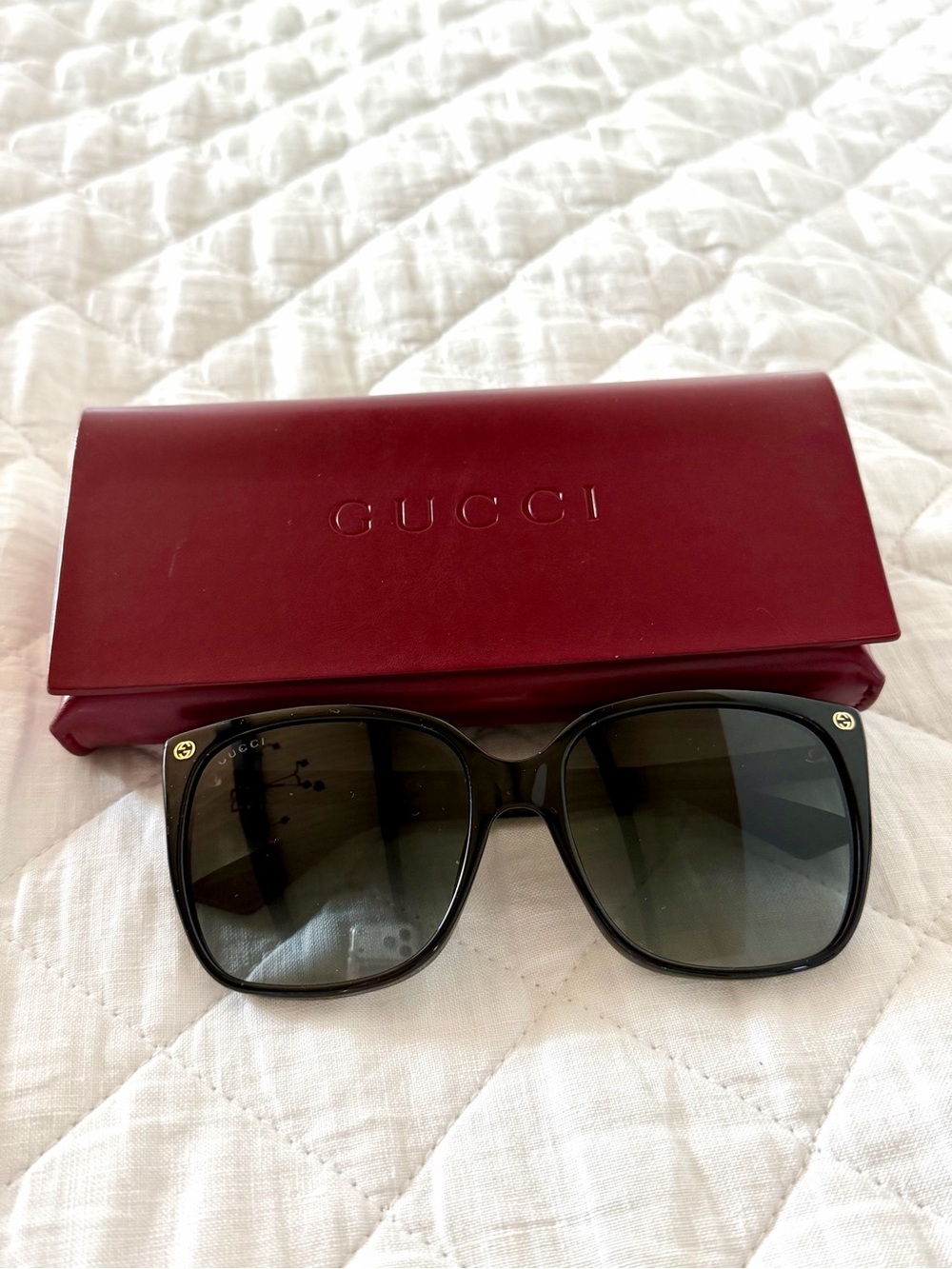 Gucci Black Square Sunglasses with Red Case